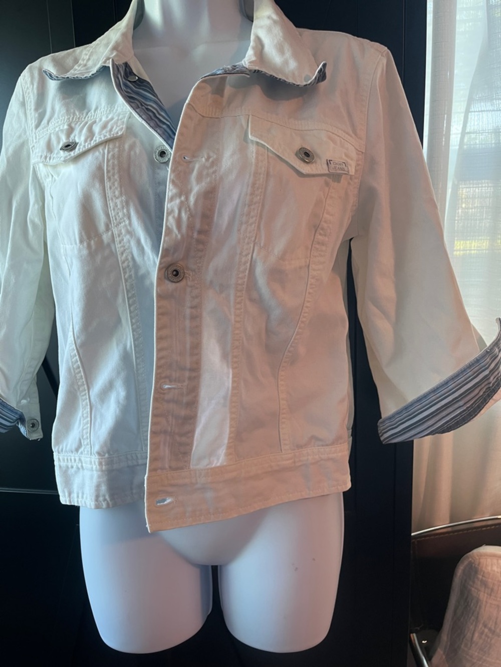 DKNYC Off-White Kids Jean Jacket with Striped Cuff Detail